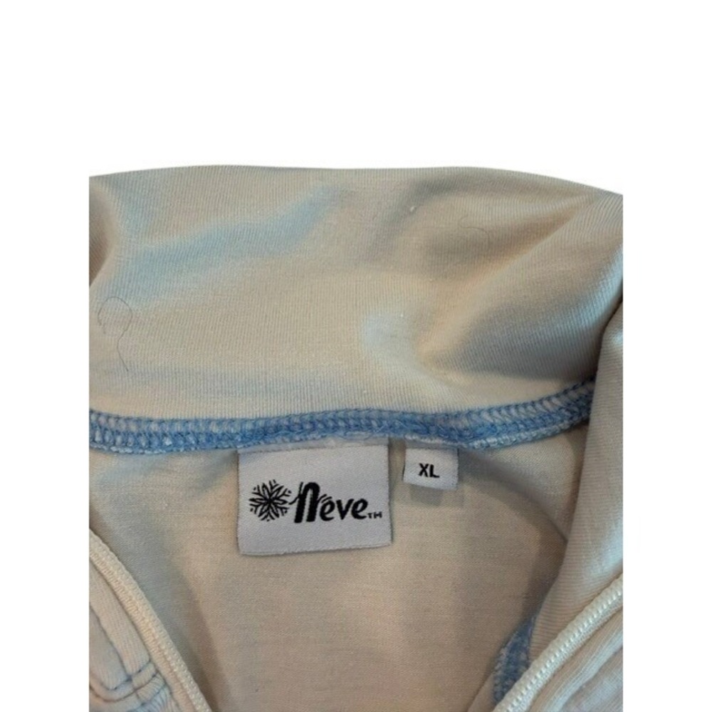 Neve Chamonix Ski Graphic Silk Wool Quarter Zip Pullover Womens Cream Blue XL - Picture 6 of 8